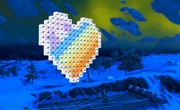 An illuminated construction from the official Beyond power demonstration; still frame from the 2019 animation.