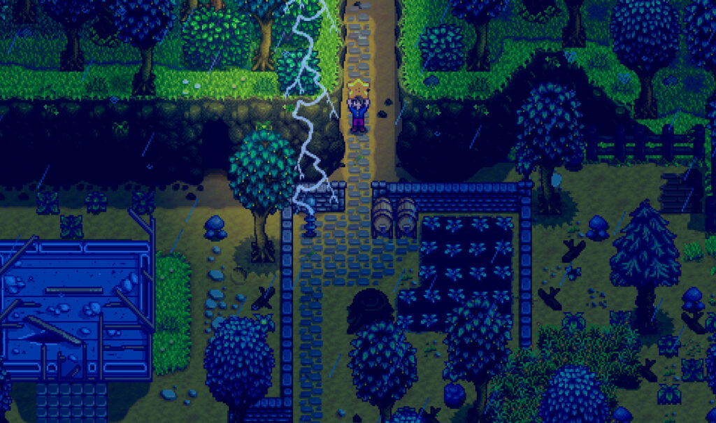 Rain and lightning in a publisher screenshot. Use your own next-day forecast for upgrade timing.