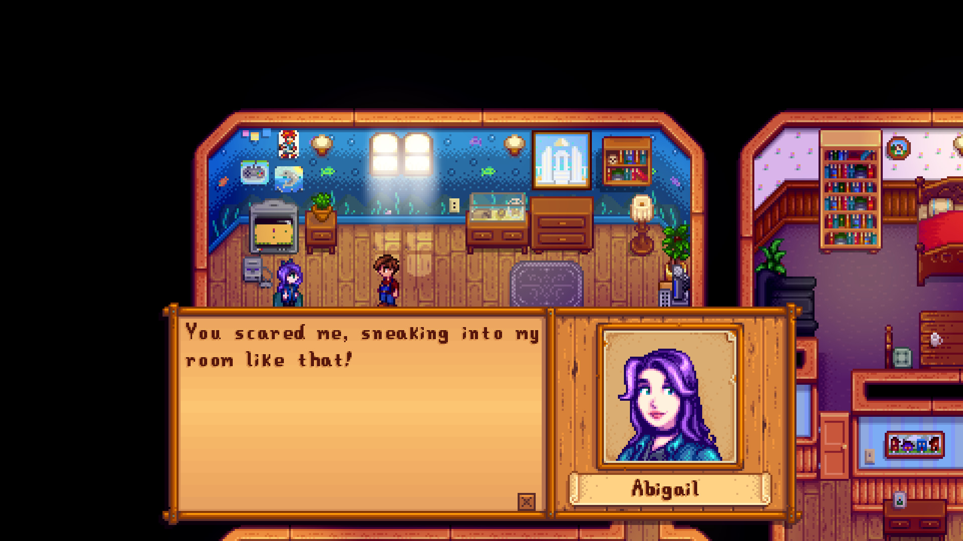 A conversation with Abigail in Stardew Valley.