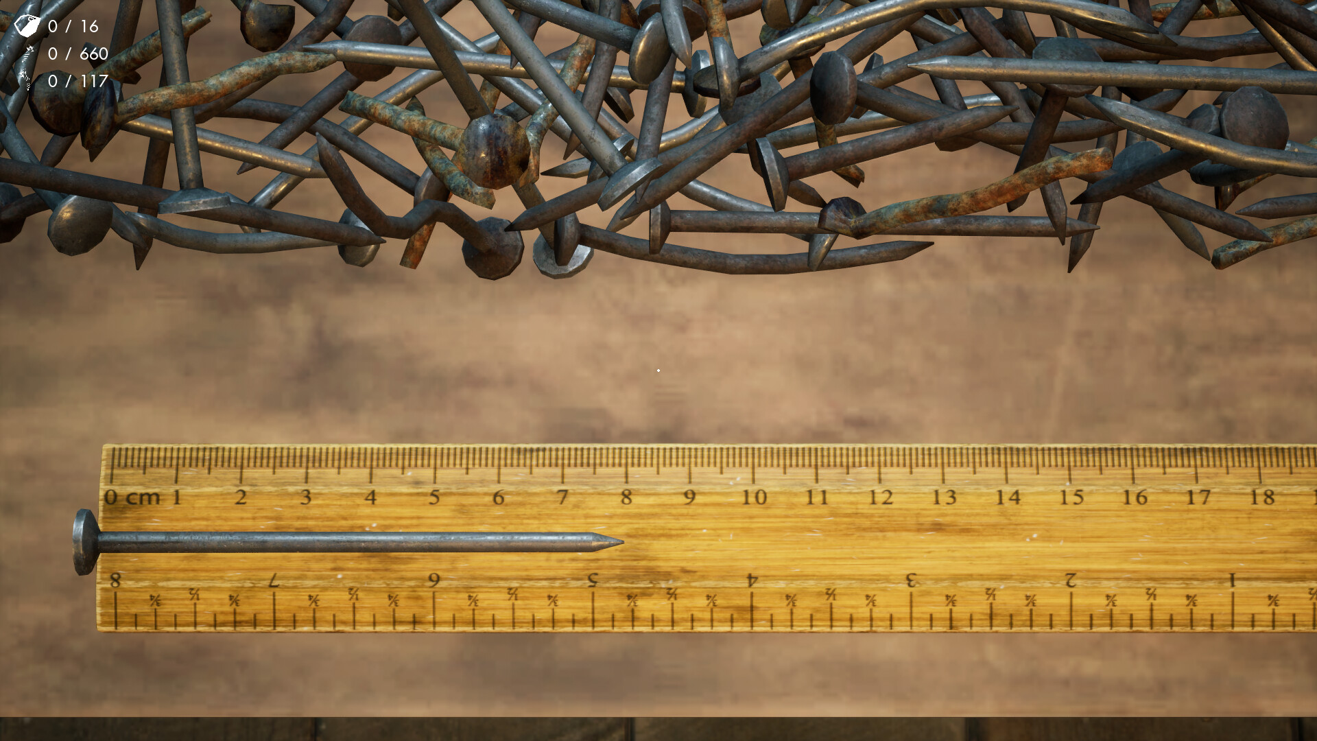 Screw IT — A wooden ruler rests beside a single nail, with a tangled mass of rusty nails above it.