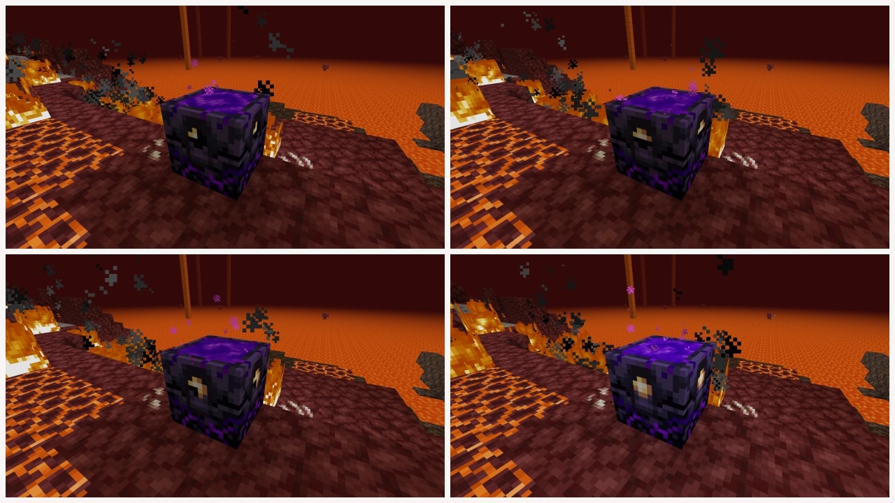 Four developer screenshots comparing one through four charges on a respawn anchor